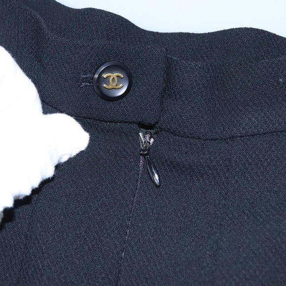 CHANEL Skirt Cotton Black CC Auth ac3620