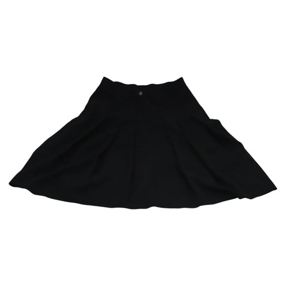 CHANEL Skirt Cotton Black CC Auth ac3620