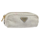 PRADA Pouch Canvas Gray Gold Auth ac3649-1
