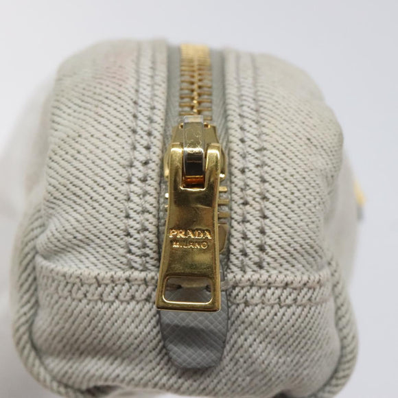 PRADA Pouch Canvas Gray Gold Auth ac3649