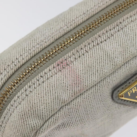 PRADA Pouch Canvas Gray Gold Auth ac3649