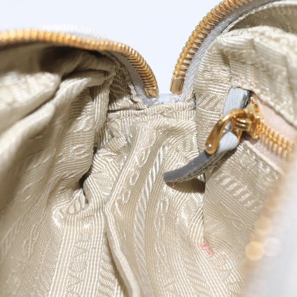 PRADA Pouch Canvas Gray Gold Auth ac3649