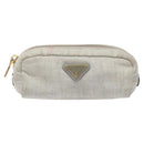PRADA Pouch Canvas Gray Gold Auth ac3649-13
