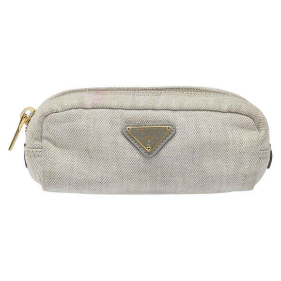 PRADA Pouch Canvas Gray Gold Auth ac3649