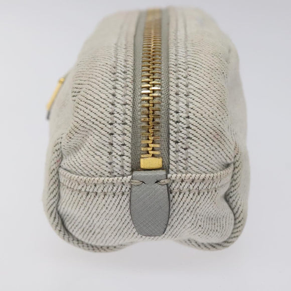PRADA Pouch Canvas Gray Gold Auth ac3649