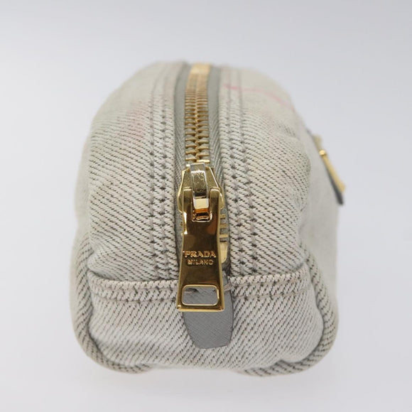 PRADA Pouch Canvas Gray Gold Auth ac3649