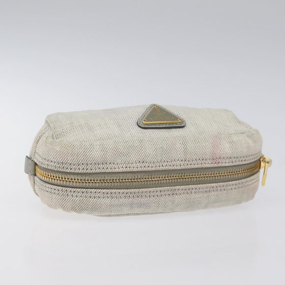 PRADA Pouch Canvas Gray Gold Auth ac3649