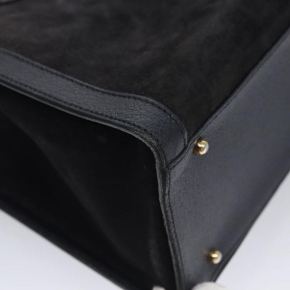 GUCCI Bamboo Hand Bag Suede Leather Navy Auth ac3660