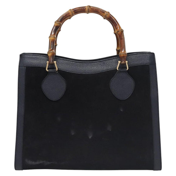 GUCCI Bamboo Hand Bag Suede Leather Navy Auth ac3660