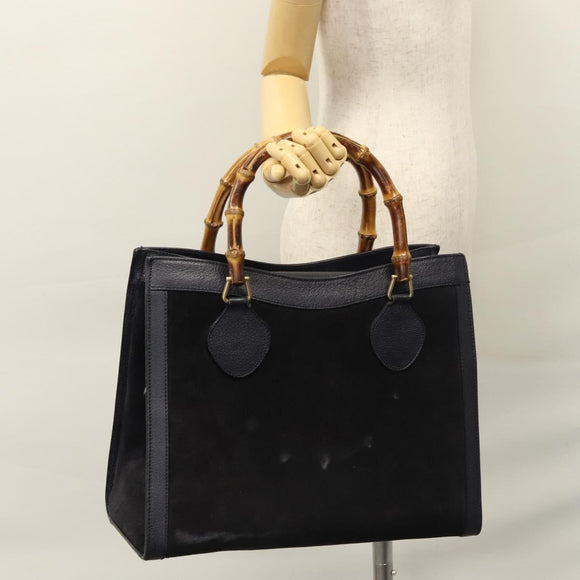 GUCCI Bamboo Hand Bag Suede Leather Navy Auth ac3660