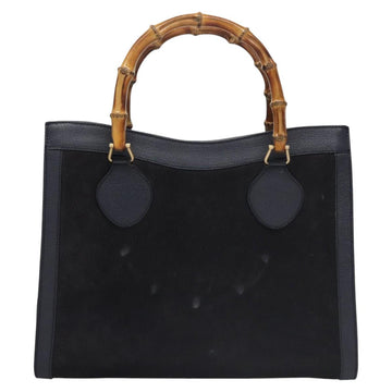 GUCCI Bamboo Hand Bag Suede Leather Navy Auth ac3660 - 0