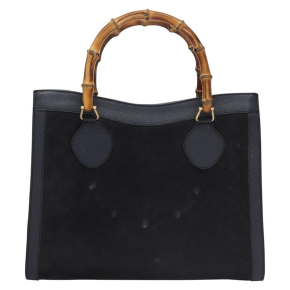GUCCI Bamboo Hand Bag Suede Leather Navy Auth ac3660