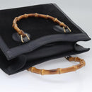 GUCCI Bamboo Hand Bag Suede Leather Navy Auth ac3660-6