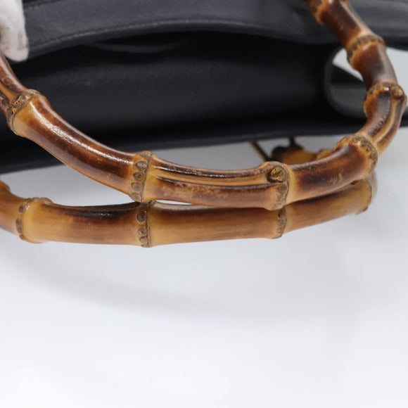 GUCCI Bamboo Hand Bag Suede Leather Navy Auth ac3660