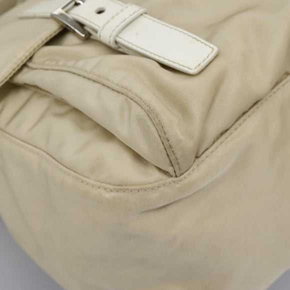 PRADA Shoulder Bag Nylon Beige Silver Auth ac3661