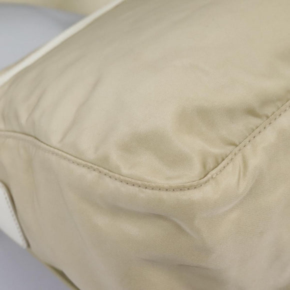 PRADA Shoulder Bag Nylon Beige Silver Auth ac3661