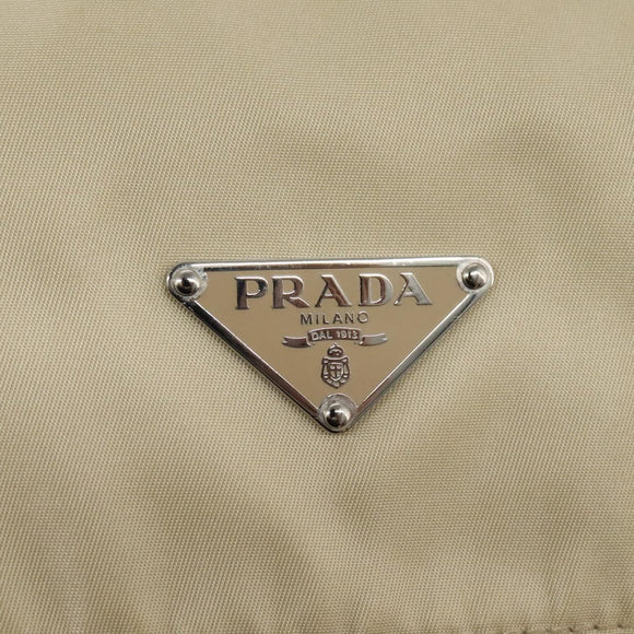 PRADA Shoulder Bag Nylon Beige Silver Auth ac3661