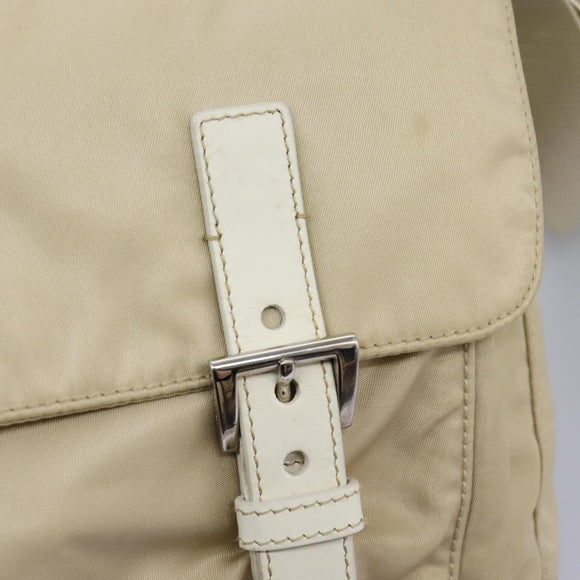 PRADA Shoulder Bag Nylon Beige Silver Auth ac3661