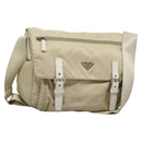 PRADA Shoulder Bag Nylon Beige Silver Auth ac3661-1
