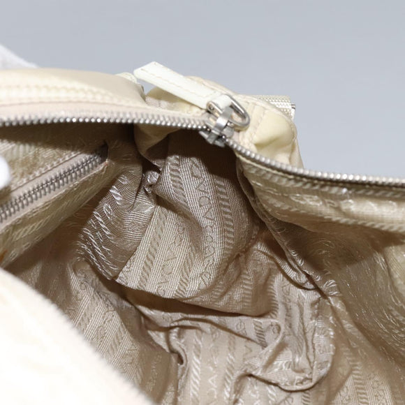 PRADA Shoulder Bag Nylon Beige Silver Auth ac3661