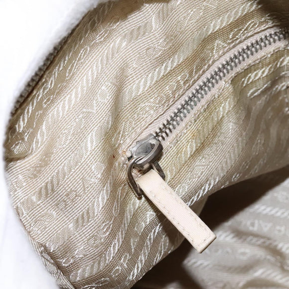 PRADA Shoulder Bag Nylon Beige Silver Auth ac3661