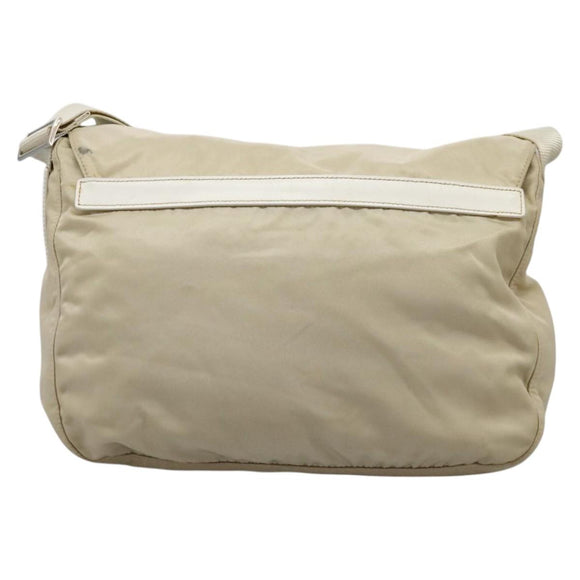 PRADA Shoulder Bag Nylon Beige Silver Auth ac3661