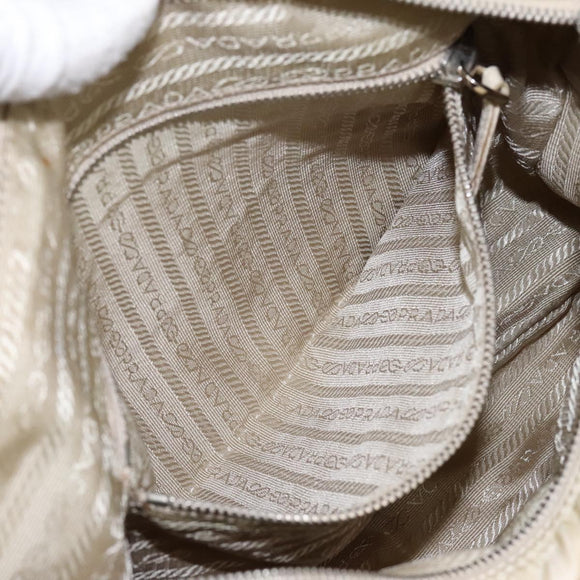 PRADA Shoulder Bag Nylon Beige Silver Auth ac3661