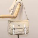 PRADA Shoulder Bag Nylon Beige Silver Auth ac3661-33