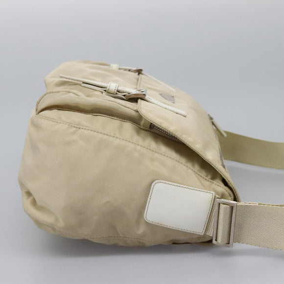 PRADA Shoulder Bag Nylon Beige Silver Auth ac3661