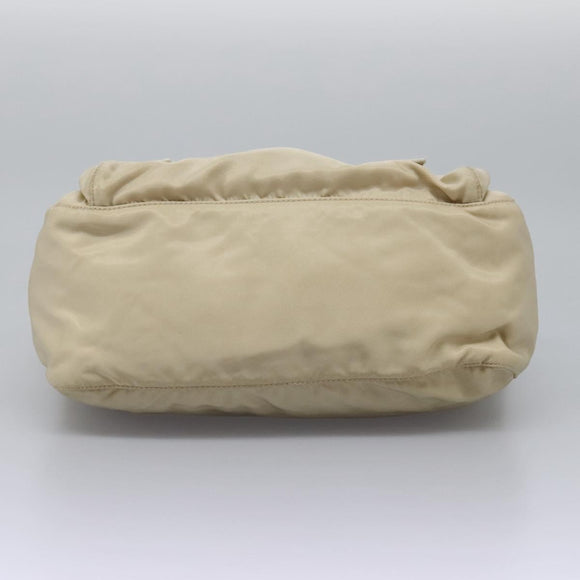 PRADA Shoulder Bag Nylon Beige Silver Auth ac3661