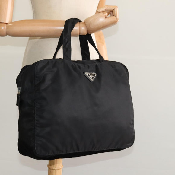 PRADA Hand Bag Nylon Black Silver Auth ac3668