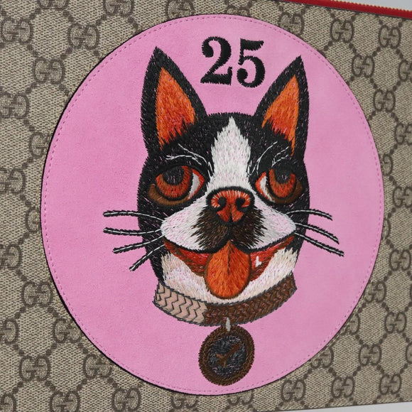 GUCCI GG Supreme BODCO Clutch Bag PVC Beige Gold 506280 Auth ac3672AV