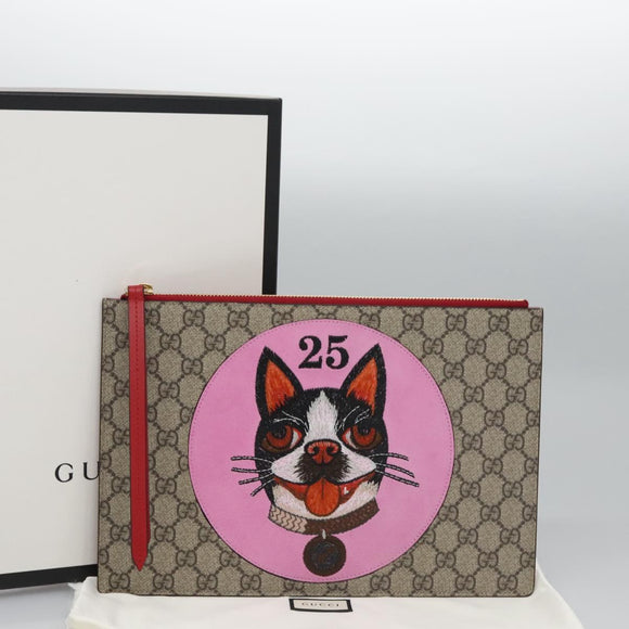 GUCCI GG Supreme BODCO Clutch Bag PVC Beige Gold 506280 Auth ac3672AV