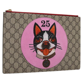 GUCCI GG Supreme BODCO Clutch Bag PVC Beige Gold 506280 Auth ac3672V