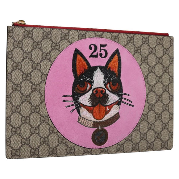 GUCCI GG Supreme BODCO Clutch Bag PVC Beige Gold 506280 Auth ac3672V