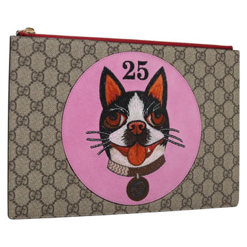 GUCCI GG Supreme BODCO Clutch Bag PVC Beige Gold 506280 Auth ac3672AV