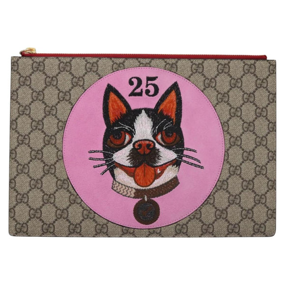 GUCCI GG Supreme BODCO Clutch Bag PVC Beige Gold 506280 Auth ac3672V
