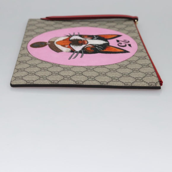 GUCCI GG Supreme BODCO Clutch Bag PVC Beige Gold 506280 Auth ac3672AV