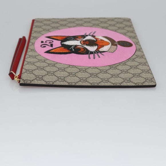 GUCCI GG Supreme BODCO Clutch Bag PVC Beige Gold 506280 Auth ac3672V