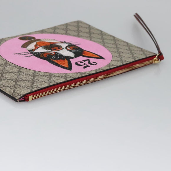 GUCCI GG Supreme BODCO Clutch Bag PVC Beige Gold 506280 Auth ac3672AV