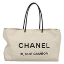CHANEL Tote Bag Leather White Silver CC Auth ac3702-1