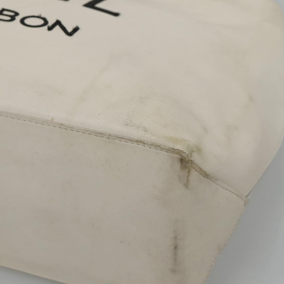 CHANEL Tote Bag Leather White Silver CC Auth ac3702