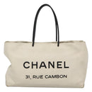CHANEL Tote Bag Leather White Silver CC Auth ac3702-2