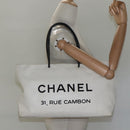 CHANEL Tote Bag Leather White Silver CC Auth ac3702-21