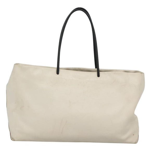 CHANEL Tote Bag Leather White Silver CC Auth ac3702