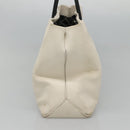 CHANEL Tote Bag Leather White Silver CC Auth ac3702-3