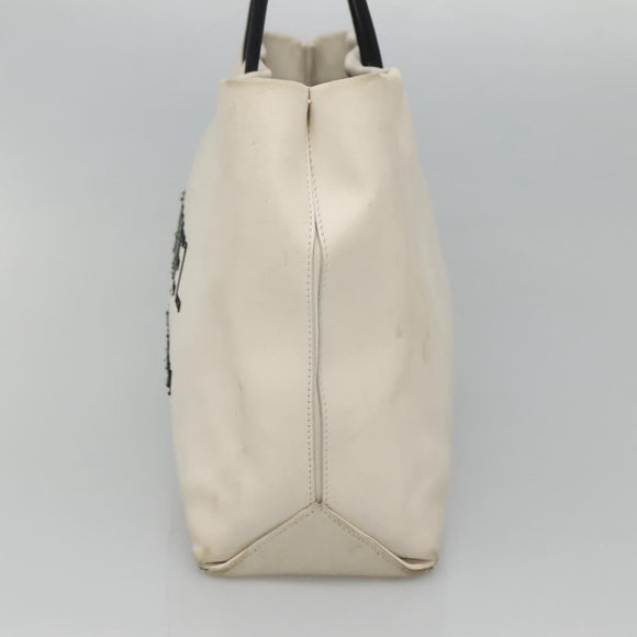 CHANEL Tote Bag Leather White Silver CC Auth ac3702