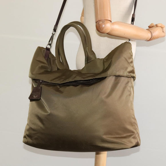 PRADA Hand Bag Nylon 2way Khaki Auth ac3713