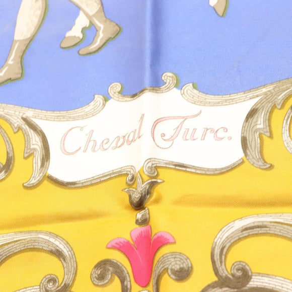 HERMES Carre 90 Scarf ""CHEVAL TURC"" Silk Blue Auth ac3753