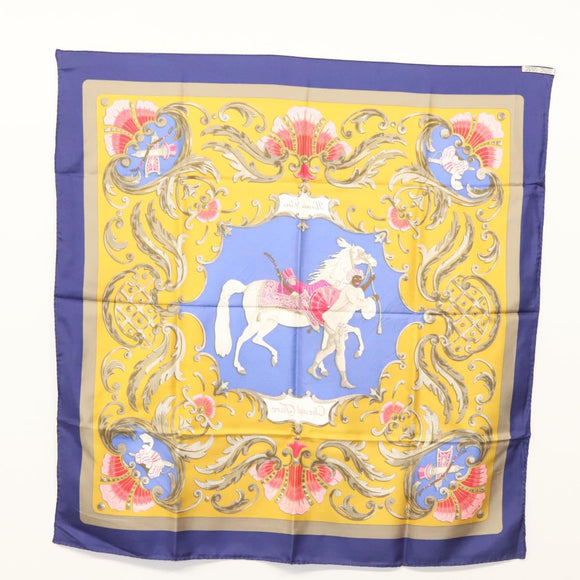 HERMES Carre 90 Scarf ""CHEVAL TURC"" Silk Blue Auth ac3753
